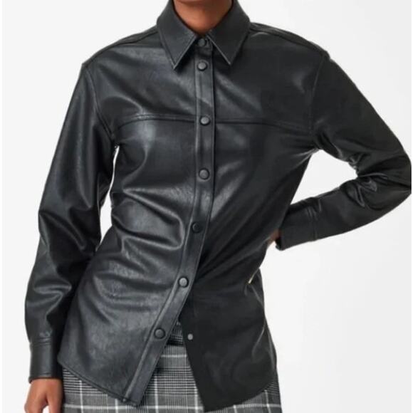 SPANX Women's Leather Like Oversized Shacket Size Medium Black Button Front- NEW - Picture 1 of 11